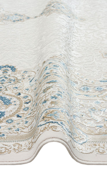 PLM 01 CREAM BLUE  - PALMIRA - Yüksek Kaliteli Sık Dokuma Modern Salon Halısı