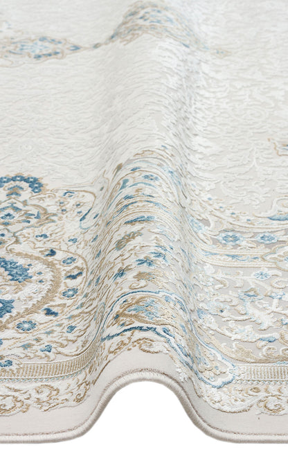 PLM 01 CREAM BLUE  - PALMIRA - Yüksek Kaliteli Sık Dokuma Modern Salon Halısı