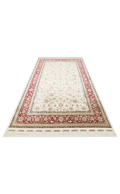 Isfahan Seccade ISF 03 Krem Kırmızı - Viskon Klasik Desenli Seccade Sık Dokuma Seccade