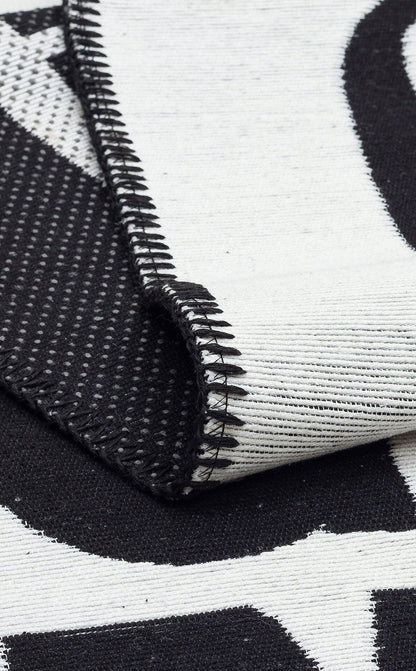 Arya Neo ARN 01 Beyaz Siyah - Yıkanabilir Çift Taraflı Modern Dokuma Kilim