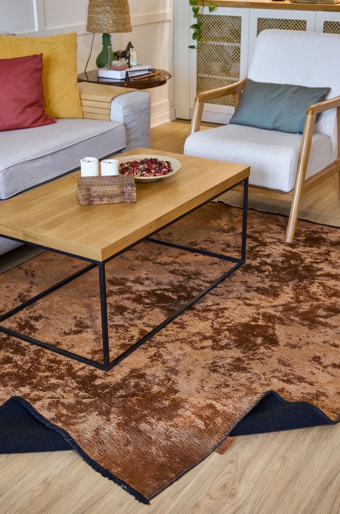 Hare Plus 8922 Kiremit - Pamuk Şönil Dokuma Halı | Modern Salon Halısı