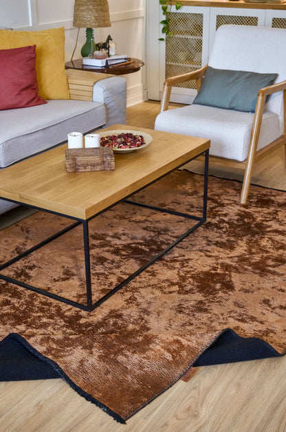 Hare Plus 8922 Kiremit - Pamuk Şönil Dokuma Halı | Modern Salon Halısı