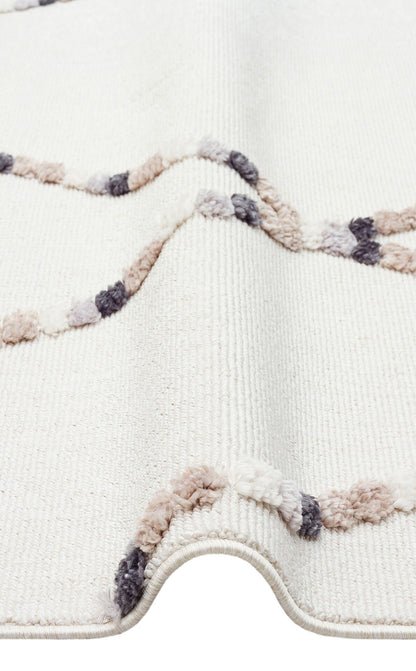 TRZ 04 WHITE BEIGE  - TERAZZO - Hav Toz Vermez Yumuşak Dokulu Etnik Örgü Desenlere Sahip Modern İskindinav Halı