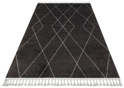 URB 02 BLACK GREY  - URBAN - Etnik Desenlere Sahip Hav Toz Vermez Yumuşak Dokulu Modern Halı