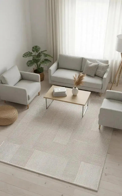Lara 69718-70 Hav Toz Vermez Yumuşak Dokulu Etnik Desenlere Sahip Modern Halı