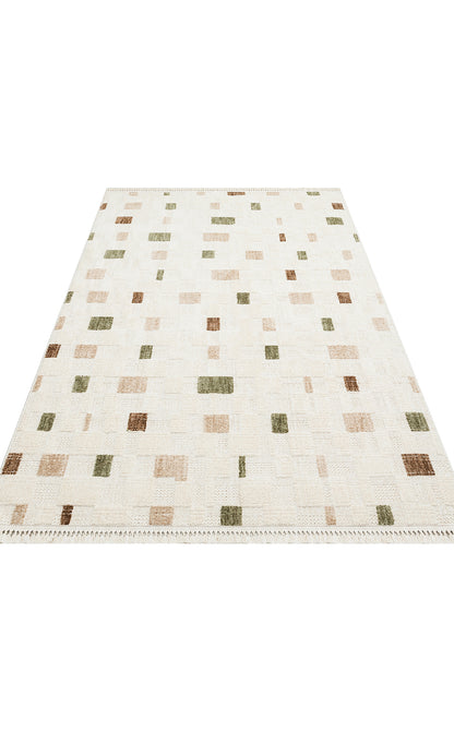 JOY 02 GREEN BEIGE  - JOY - Hav Toz Vermeyen Yumuşak dokulu Modern Makine Halısı