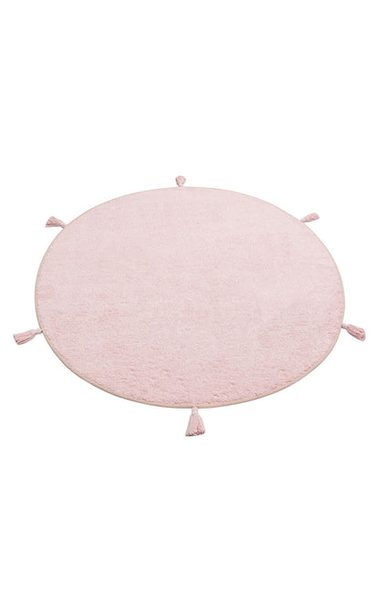 Cotton Boon CBN Plain Pembe Yuvarlak Q120 - Yıkanabilir Kaymaz Naturel Pamuk Bebek Halısı
