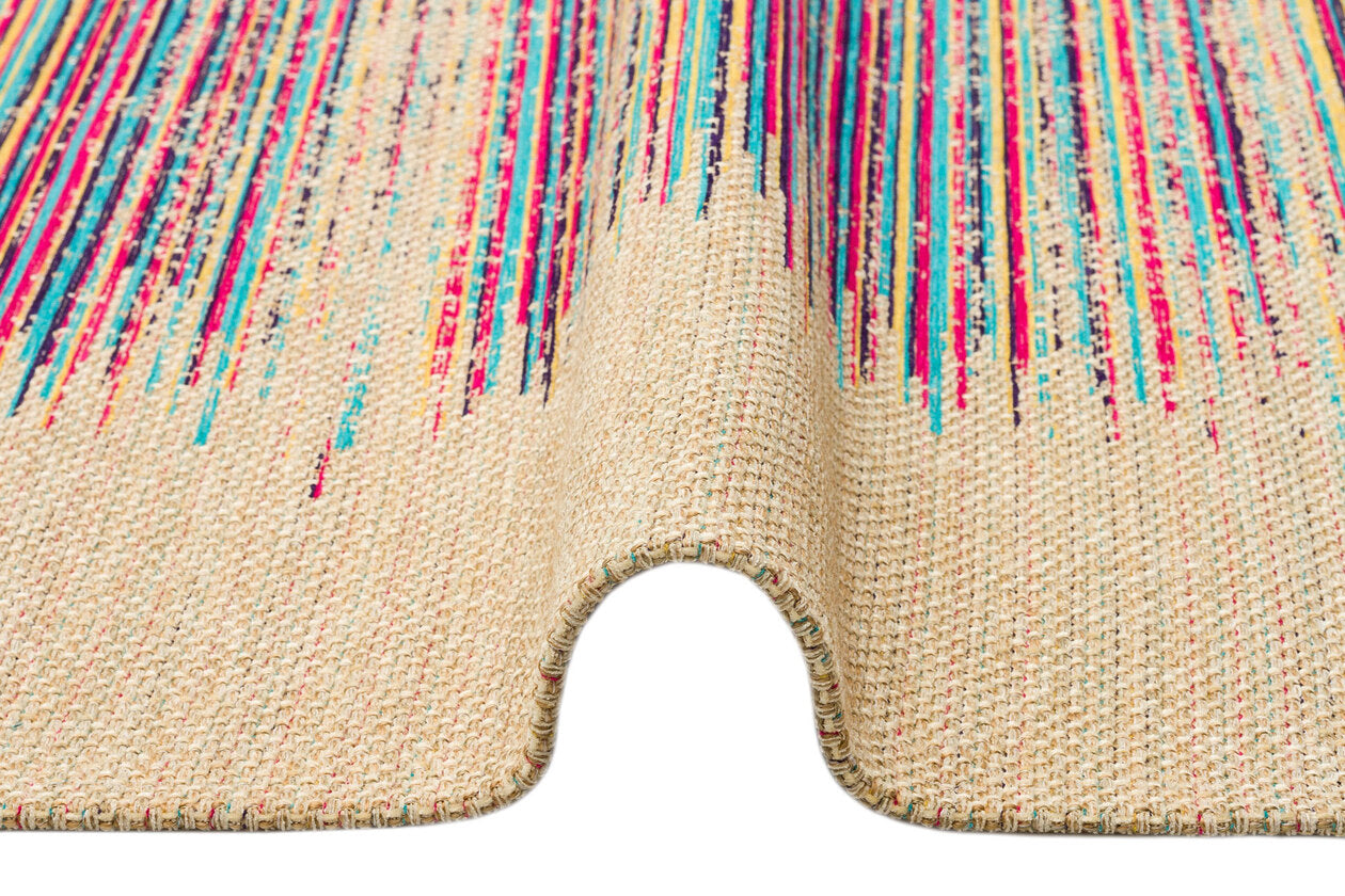 BRK 02 NATURAL MULTY  - BROOKLYN - Hasır Görünümlü Kaymaz Renkli Dokuma Modern Kilim