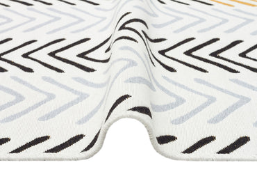 Arya AR 19 Beyaz Siyah - Yıkanabilir Çift Taraflı Modern Dokuma Kilim 