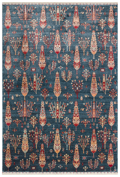 Zara ZR 08 NAVY TURQUOISE Otantik Desenli Özel Hav Vermeyen ve Kolay Temizlenebilir Tensel Kullanılarak El Emeği ile Özel Tezgahlarda Üretilen Modern Uşak Halısı 
