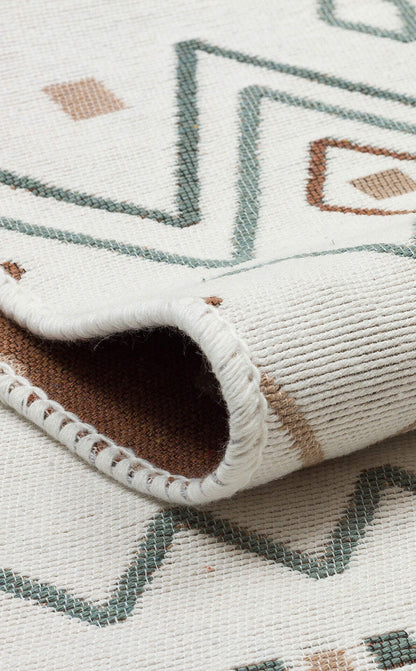 Arya AR 05 Bej Mavi - Yıkanabilir Çift Taraflı Modern Dokuma Kilim