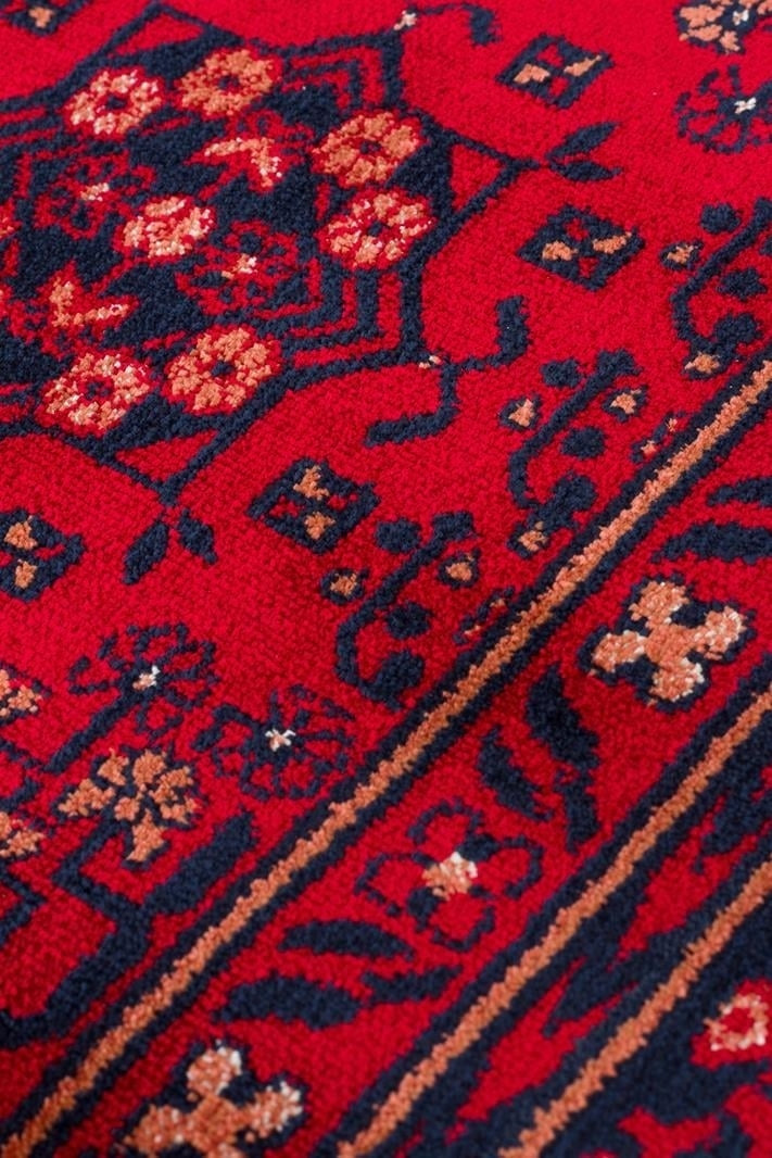 Herat Her 04 Kırmızı - Nostaljik Afgan Desenli İnce Viskon Makine Halısı Kaymaz Tabanlı Sık Dokuma