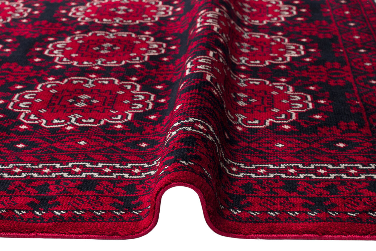 950 RED  - NOSTALJI - Afgan / Yağcıbedir Desenli El Emeği ile Özel Tezgahlarda Üretilen Bambu Uşak Halısı 