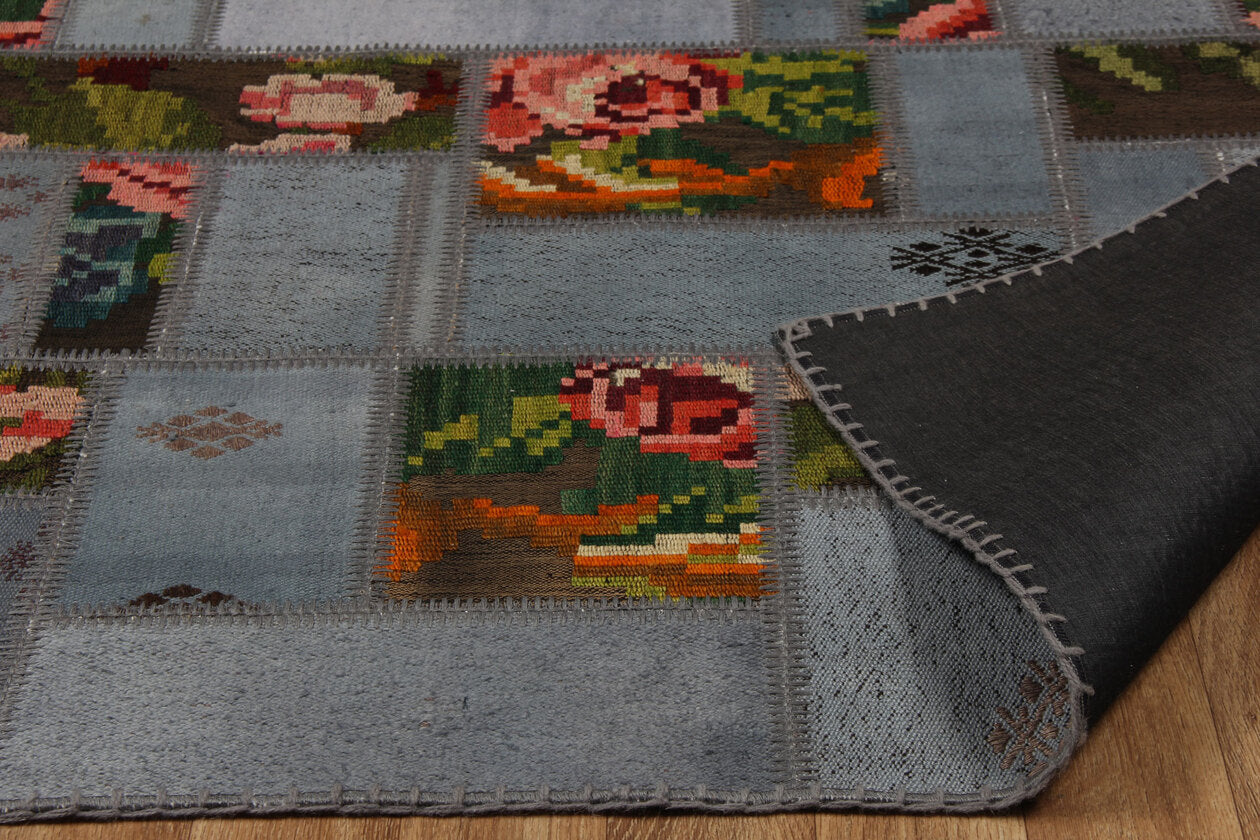 ALC 02 STONE XW  - ALACATI - Geleneksel Kendir Patchwork Kilim