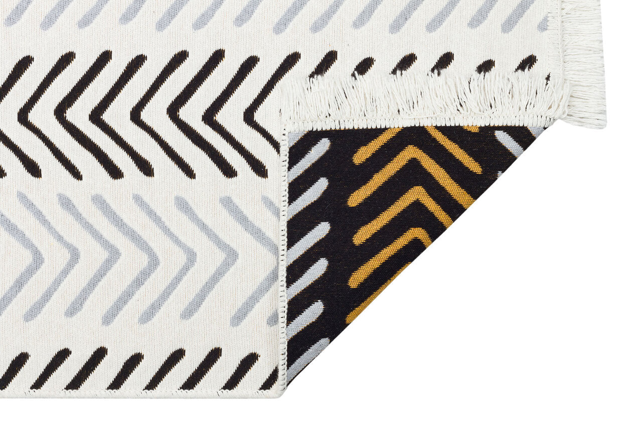 Arya AR 19 Beyaz Siyah - Yıkanabilir Çift Taraflı Modern Dokuma Kilim 