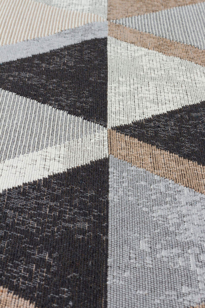 Arya AR 10 Bej Siyah - Yıkanabilir Çift Taraflı Modern Dokuma Kilim