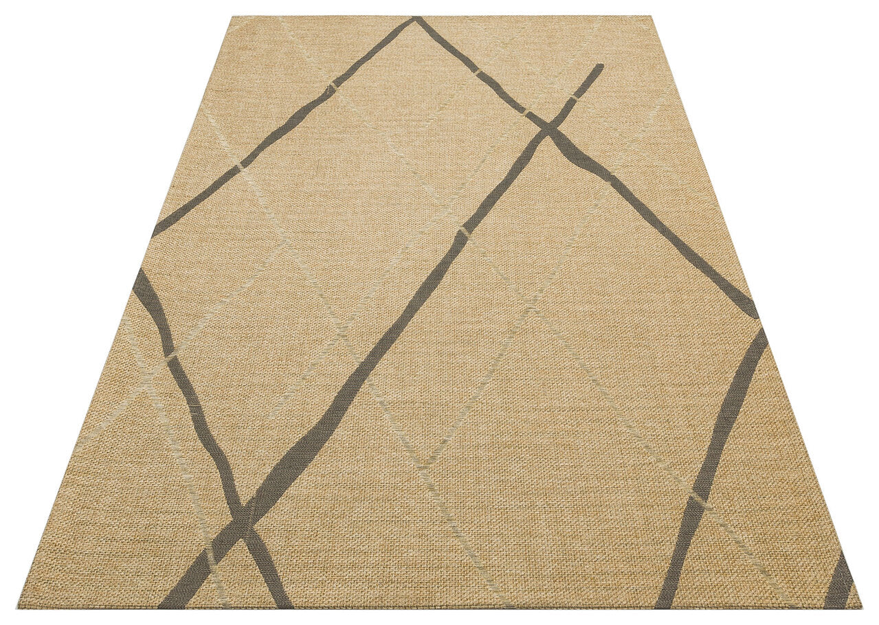 BRK 05 NATURAL GREY  - BROOKLYN - Hasır Görünümlü Kaymaz Renkli Dokuma Modern Kilim