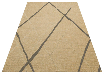 BRK 05 NATURAL GREY  - BROOKLYN - Hasır Görünümlü Kaymaz Renkli Dokuma Modern Kilim