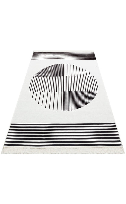Arya AR 25 Beyaz Siyah - Yıkanabilir Çift Taraflı Modern Dokuma Kilim