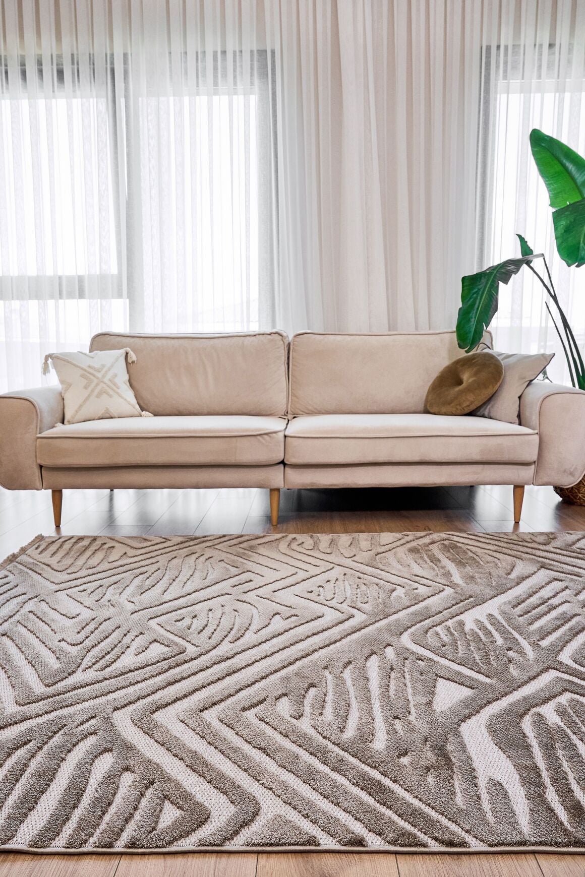 Orion 4222 Bej - Dokuma Halı | Flat Cut Desenli Salon Halısı