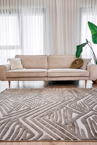 Orion 4222 Bej - Dokuma Halı | Flat Cut Desenli Salon Halısı