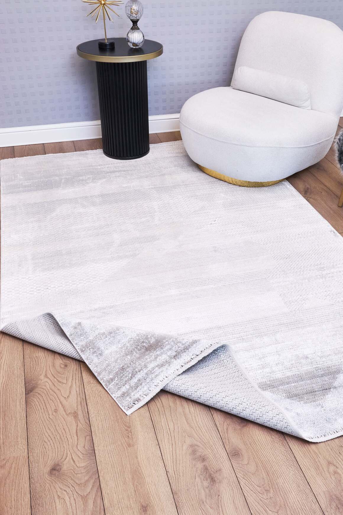 Heriz 8218 Gri - Viskon Bambu Dokuma Halı | Modern Salon Halısı