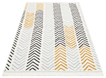 Arya AR 19 Beyaz Siyah - Yıkanabilir Çift Taraflı Modern Dokuma Kilim 