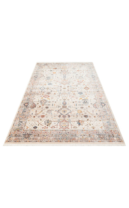 PTA 01 CREAM GREY  - PIETRA - Sıcak Renk Tonlu Etnik Desenli Yumuşak Dokulu Makine Halısı