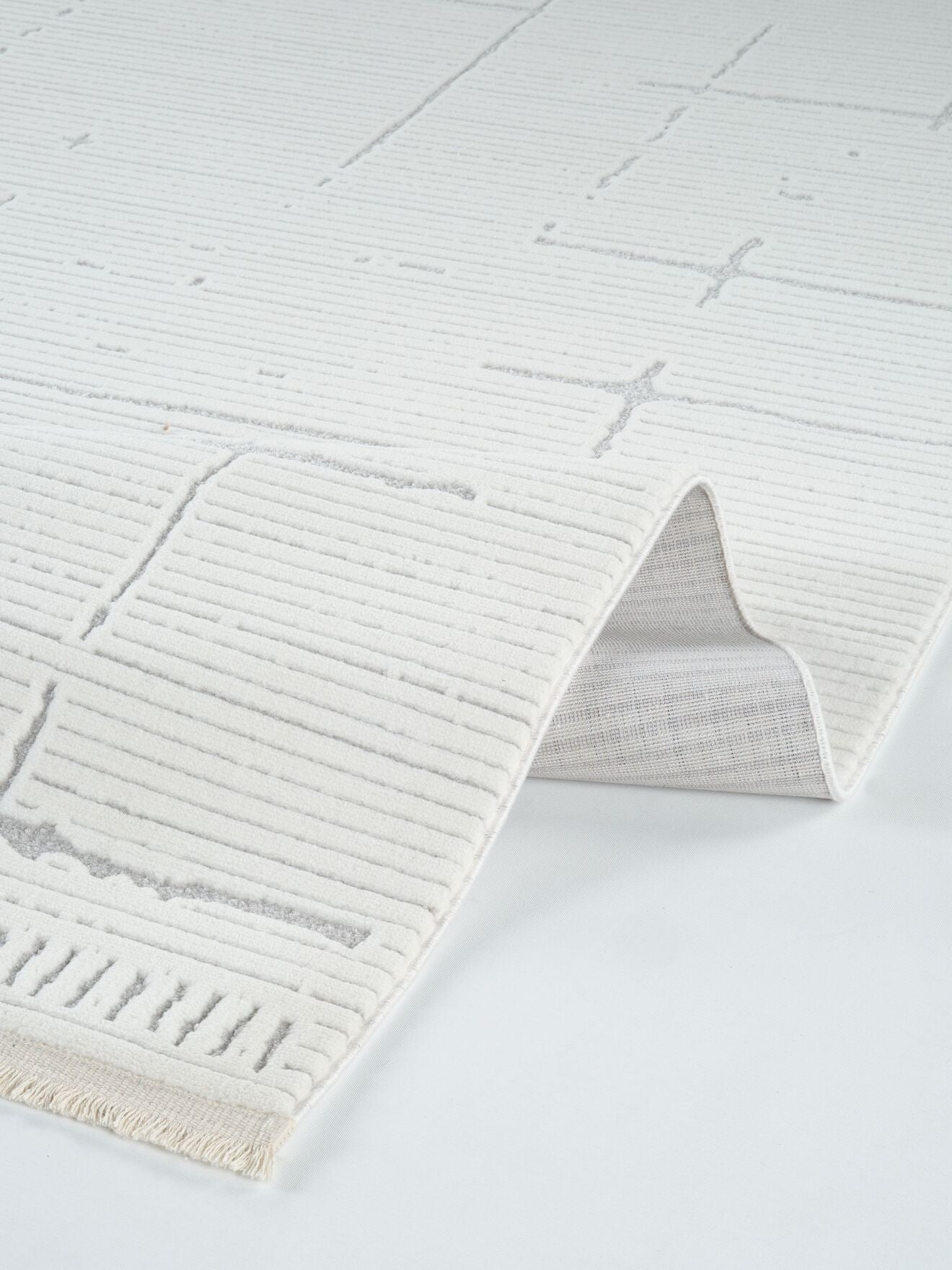 Origami 6941 Beyaz Gri - Polyester Dokuma Halı | Modern Salon Halısı