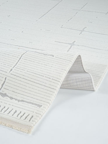 Origami 6941 Beyaz Gri - Polyester Dokuma Halı | Modern Salon Halısı
