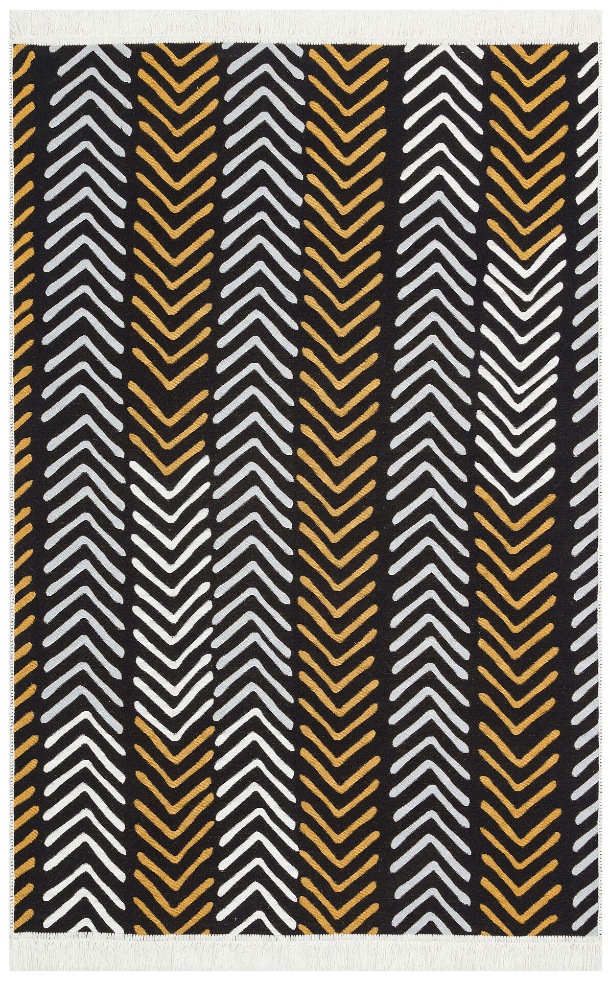 Arya AR 19 Beyaz Siyah - Yıkanabilir Çift Taraflı Modern Dokuma Kilim 