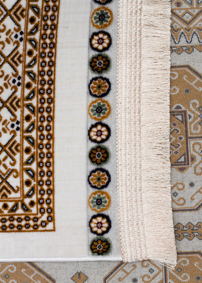 Sateen Afghan SFG 02 Bej Yıkanabilir Afgan Desenli Hav Toz Vermeyen Kaymaz Tabanlı Sık Dokuma Halı 