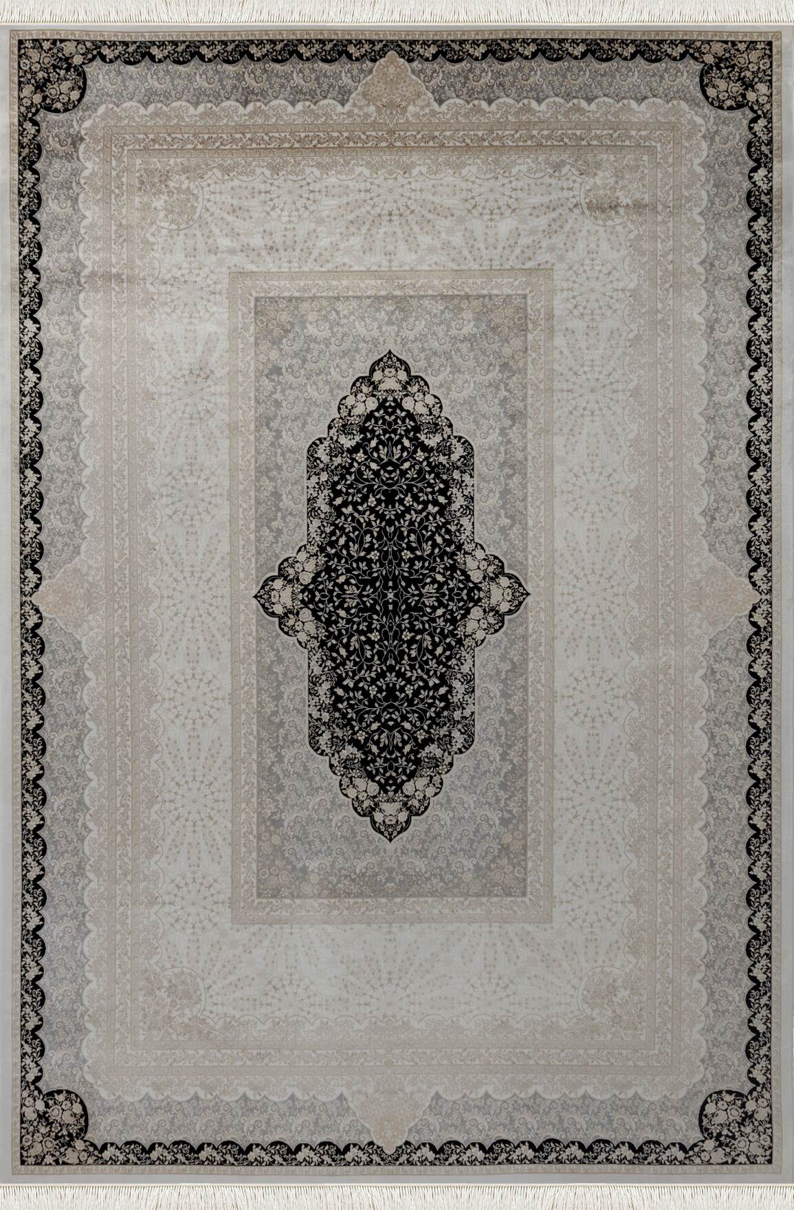 Vendome Palace 5411 Siyah Krem - Viskon Bambu Halı | Dokuma Salon Halısı