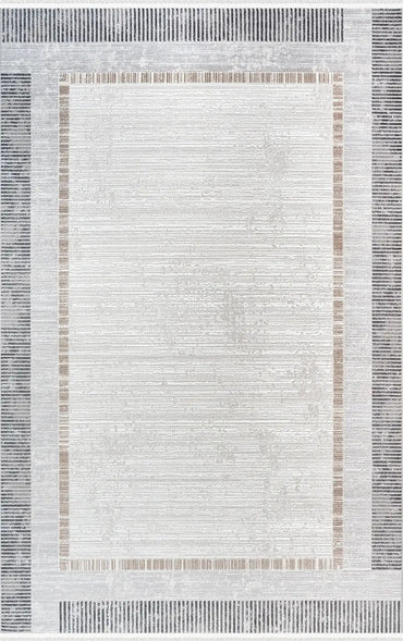 Polo 90236-96 Akrilik Modern Krem Halı – Lazer Kesim, Saçaklı, Dokuma Taban