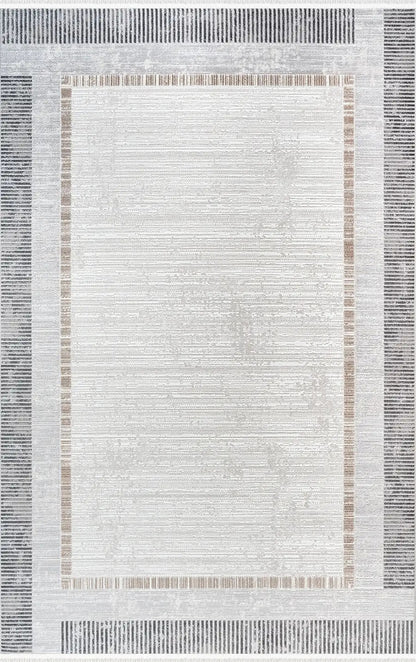 Polo 90236-96 Akrilik Modern Krem Halı – Lazer Kesim, Saçaklı, Dokuma Taban
