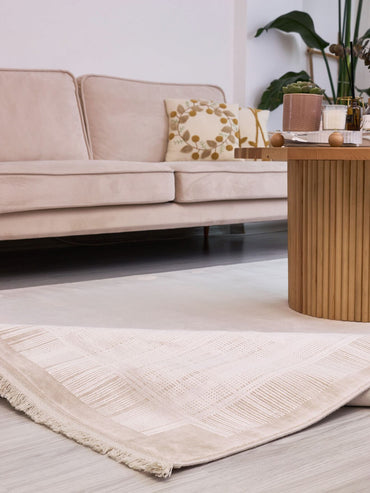 Serenity 7831 Krem - Viskon Dokuma Halı | Modern Gri Salon Halısı