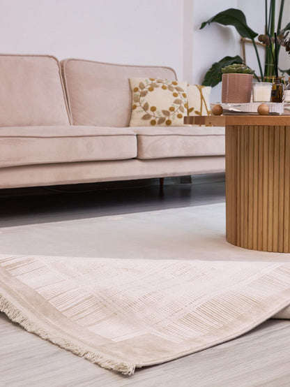 Serenity 7831 Krem - Viskon Dokuma Halı | Modern Gri Salon Halısı