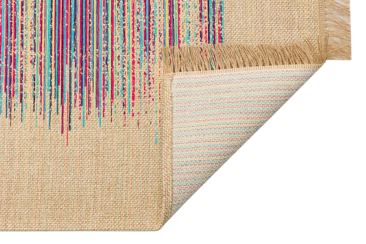 BRK 02 NATURAL MULTY  - BROOKLYN - Hasır Görünümlü Kaymaz Renkli Dokuma Modern Kilim