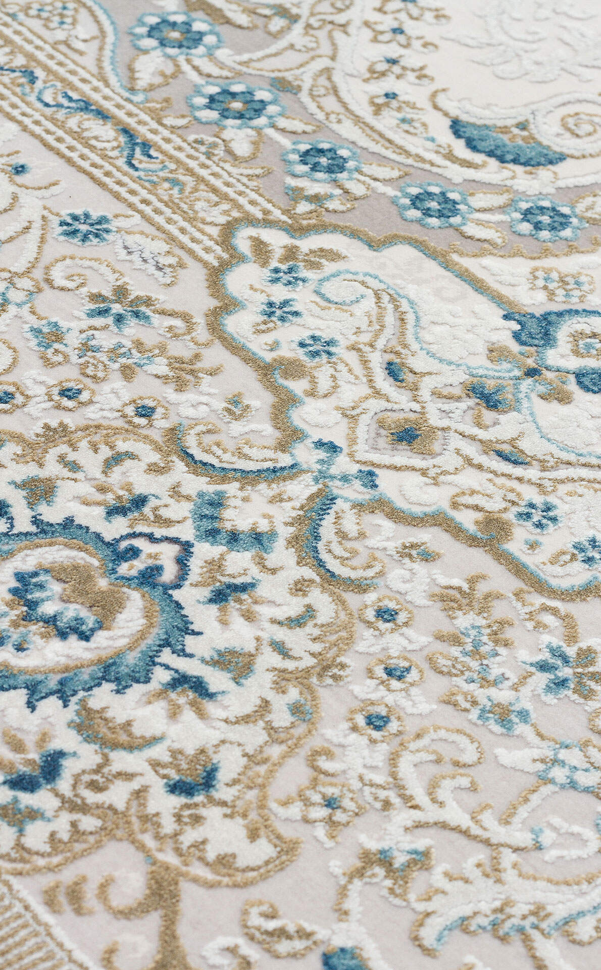 PLM 01 CREAM BLUE  - PALMIRA - Yüksek Kaliteli Sık Dokuma Modern Salon Halısı