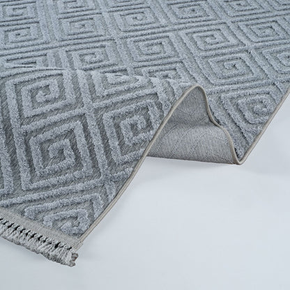 Anemon 6814 Gri - Polyester Dokuma Halı | İskandinav Salon Halısı