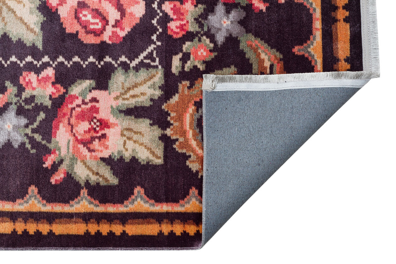 Antıque ATK 02 Siyah - Yıkanabilir Kaymaz Antik Desenli Otantik Kilim