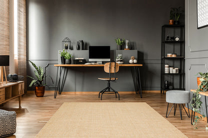 BRK 01 NATURAL BEIGE  - BROOKLYN - Hasır Görünümlü Kaymaz Renkli Dokuma Modern Kilim