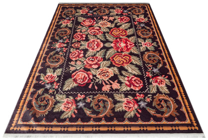 Antıque ATK 02 Siyah - Yıkanabilir Kaymaz Antik Desenli Otantik Kilim
