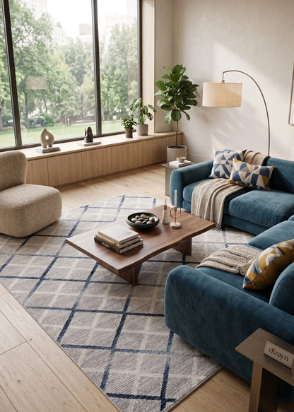 Moda 1097 Mavi Minimal ve Modern Tasarımlı Oturma Odası Halısı