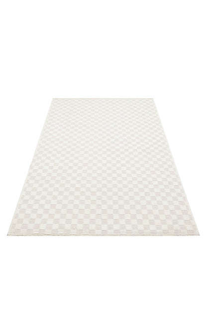 Ada 02 Krem - Yıkanabilir Kaymaz Hav Yapmaz Modern Düz Dokuma Kilim