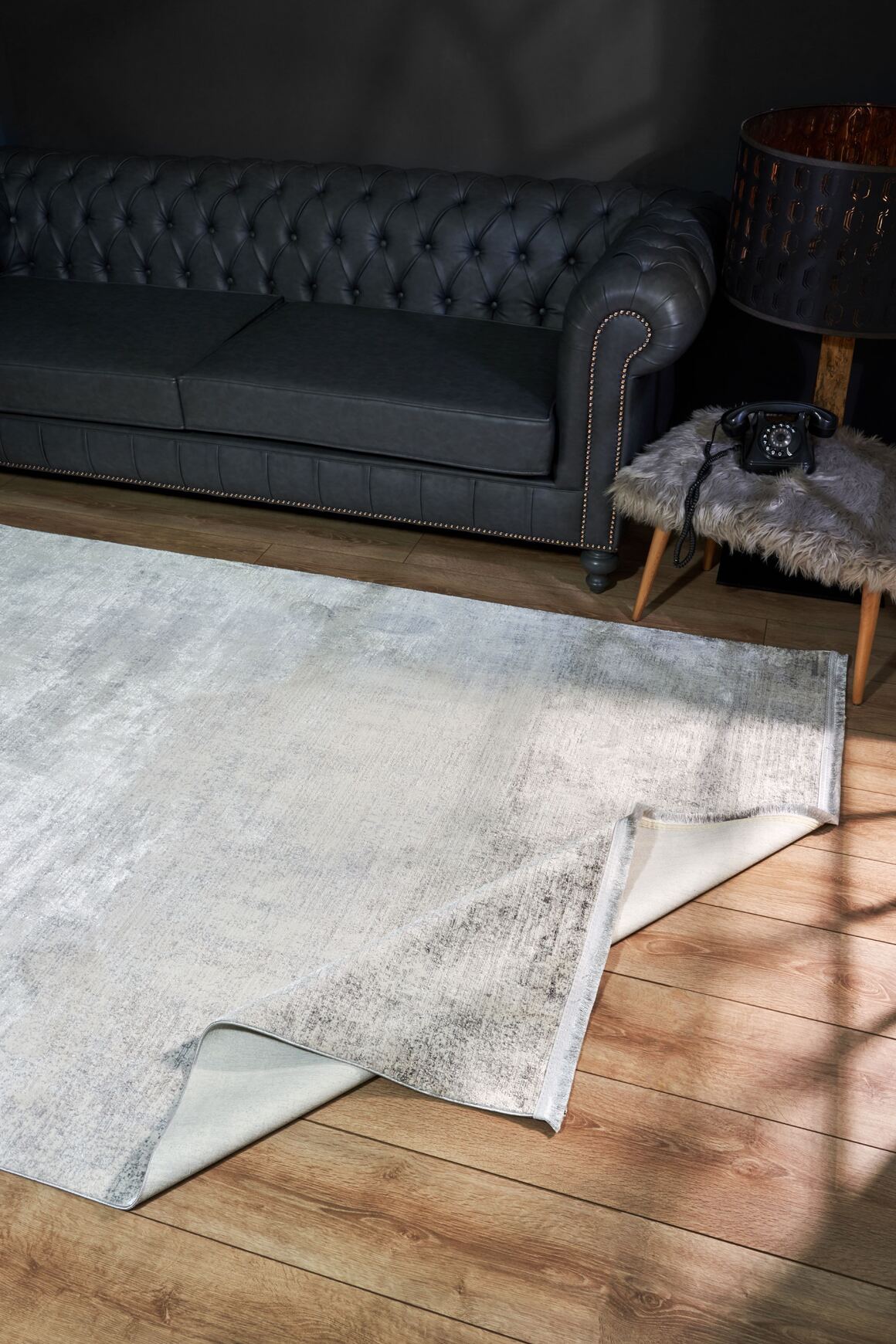 Riena 1161 Gri - Akrilik Polyester Halı | Kaymaz Tabanlı Dekoratif Halı