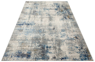 LGS 09 CREAM BLUE  - LAGOS - Hav Toz Vermez Eskitme Desenli Modern Makine Halısı