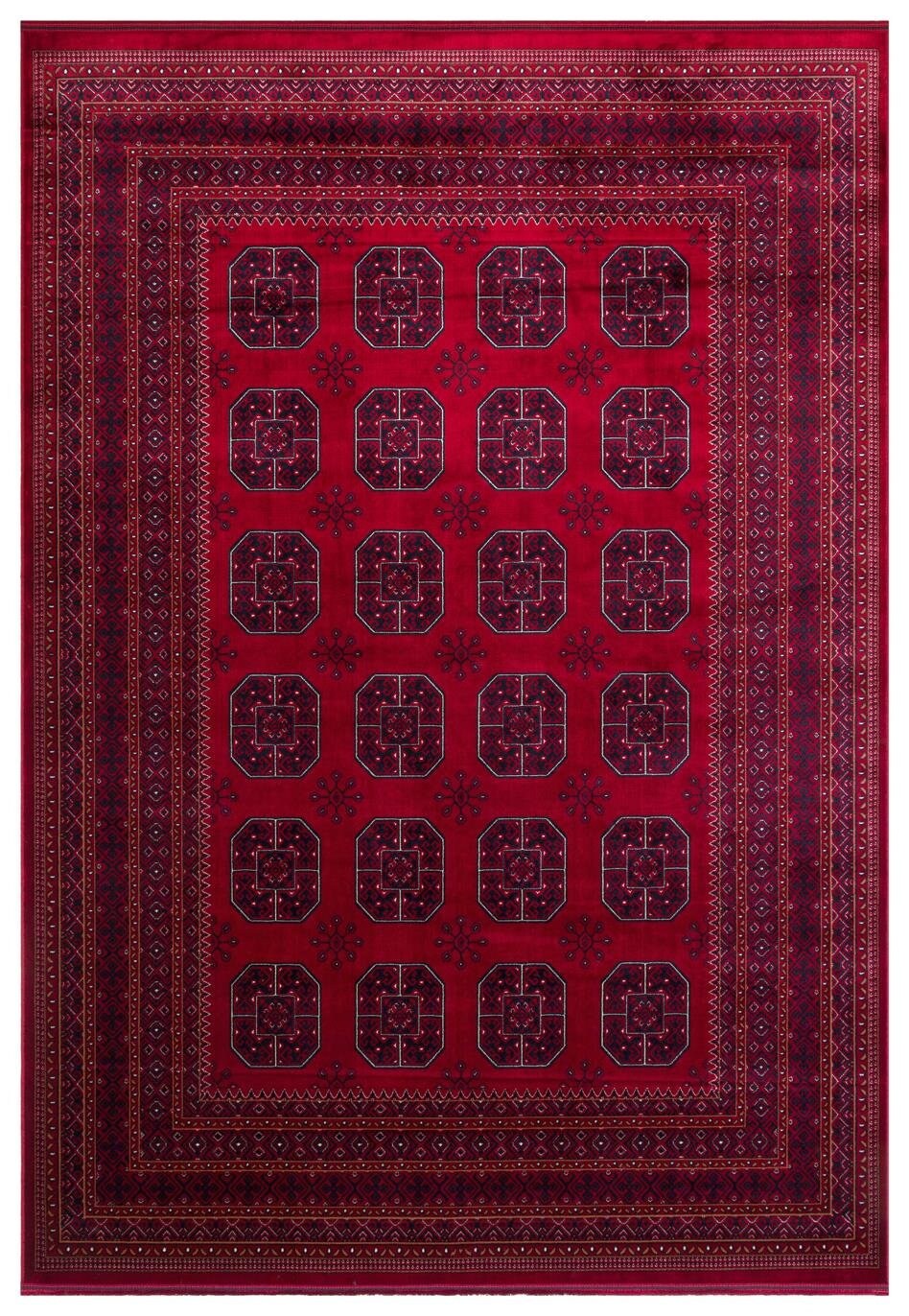 Herat Her 02 Kırmızı - Nostaljik Afgan Desenli İnce Viskon Makine Halısı Kaymaz Tabanlı Sık Dokuma