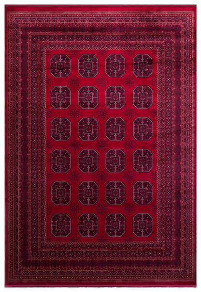 Herat Her 02 Kırmızı - Nostaljik Afgan Desenli İnce Viskon Makine Halısı Kaymaz Tabanlı Sık Dokuma