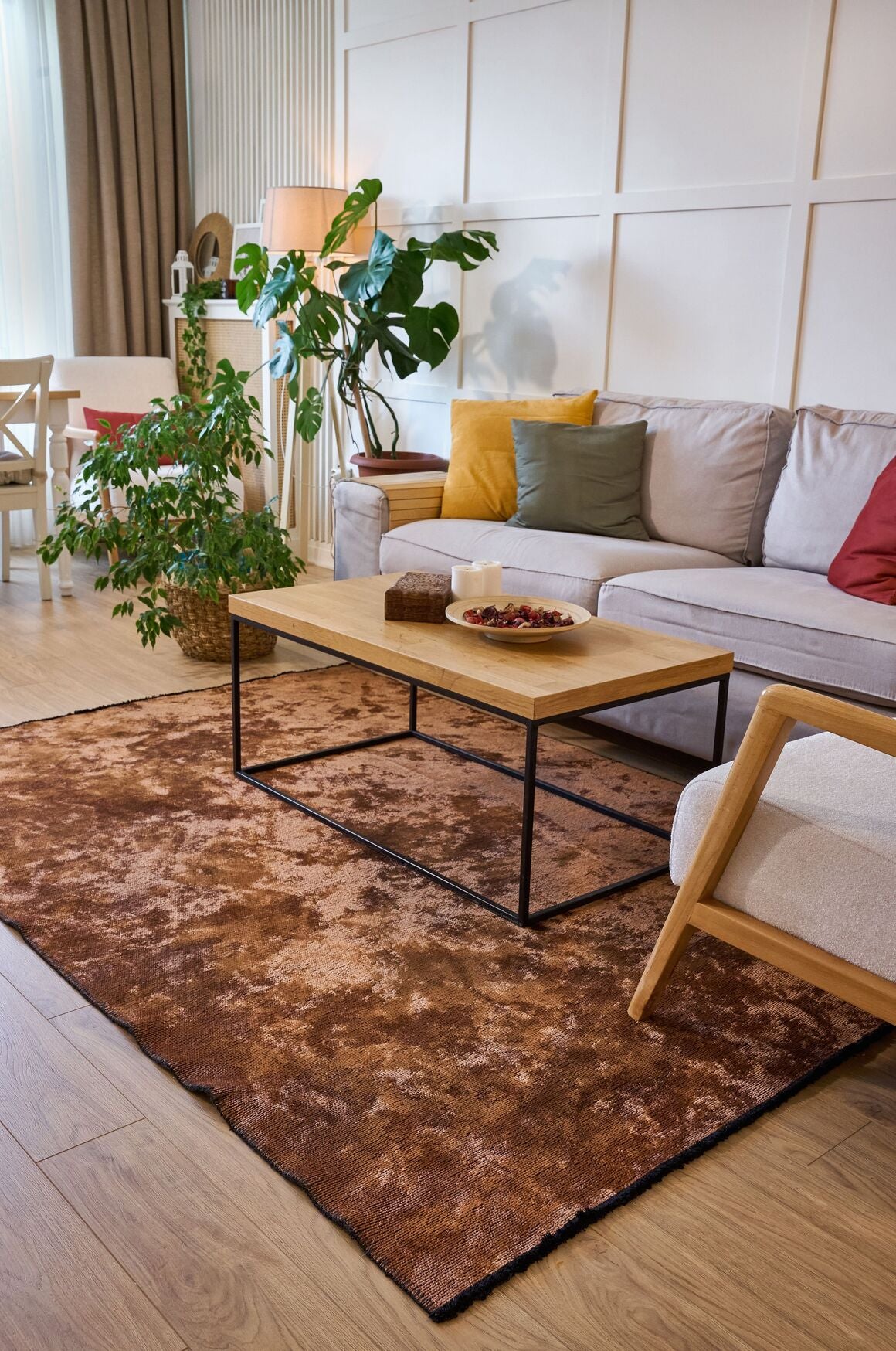 Hare Plus 8922 Kiremit - Pamuk Şönil Dokuma Halı | Modern Salon Halısı